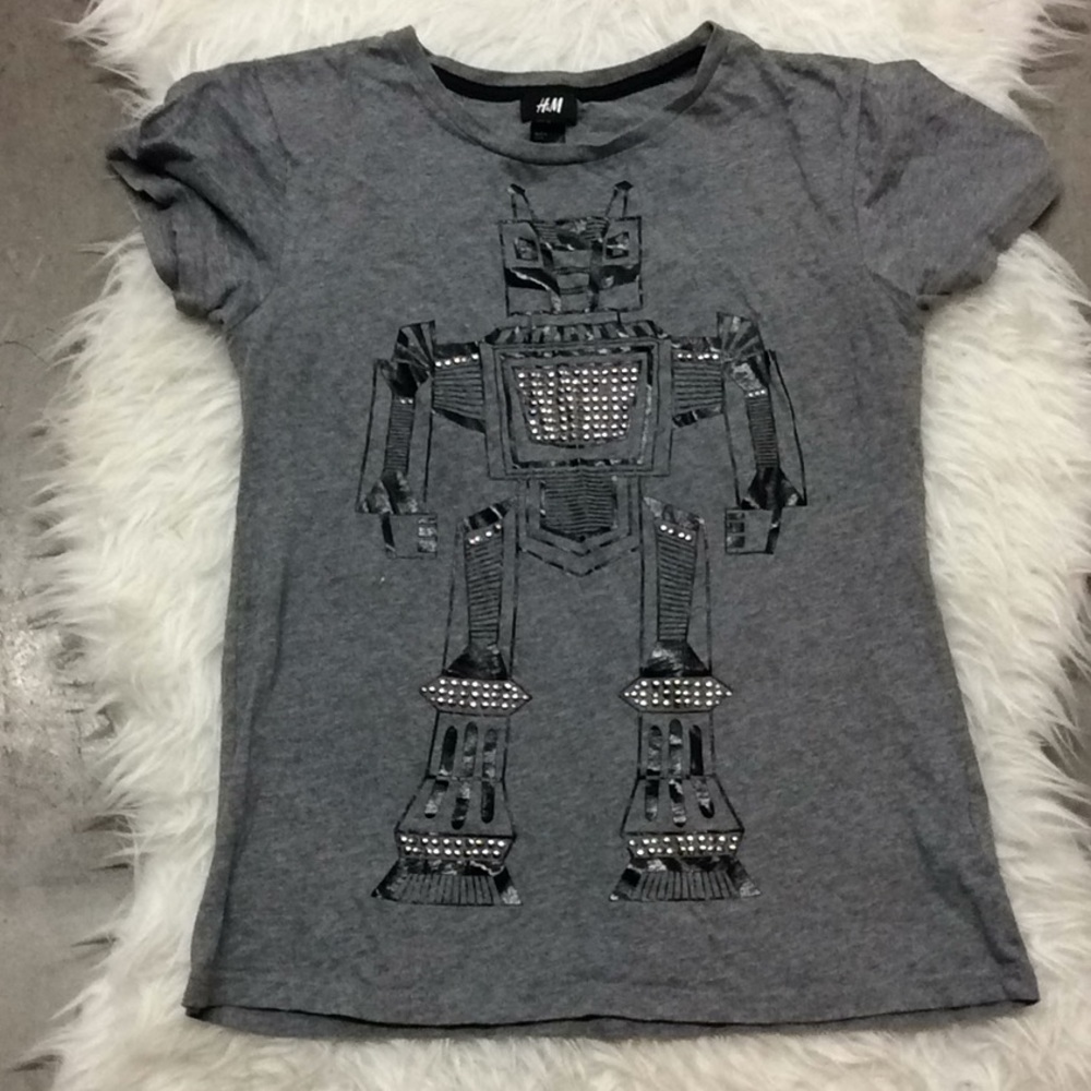H&M robot graphic tee with silver studded details